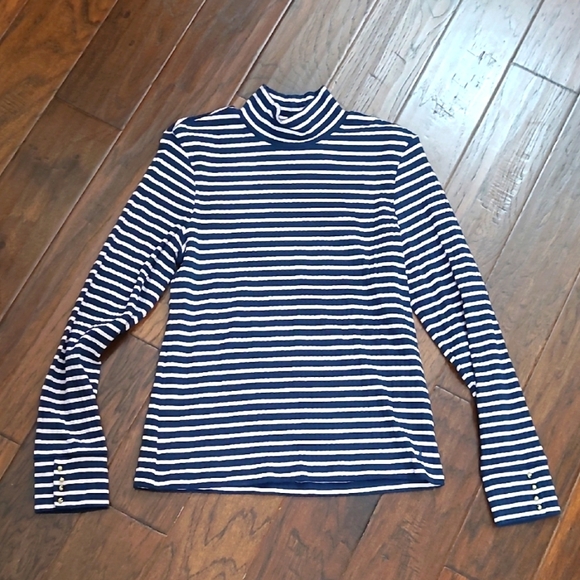 Nautica Navy Blue and Pink Fitted Ribbed Long Sleeve Mock Turtleneck size XL - Picture 1 of 7